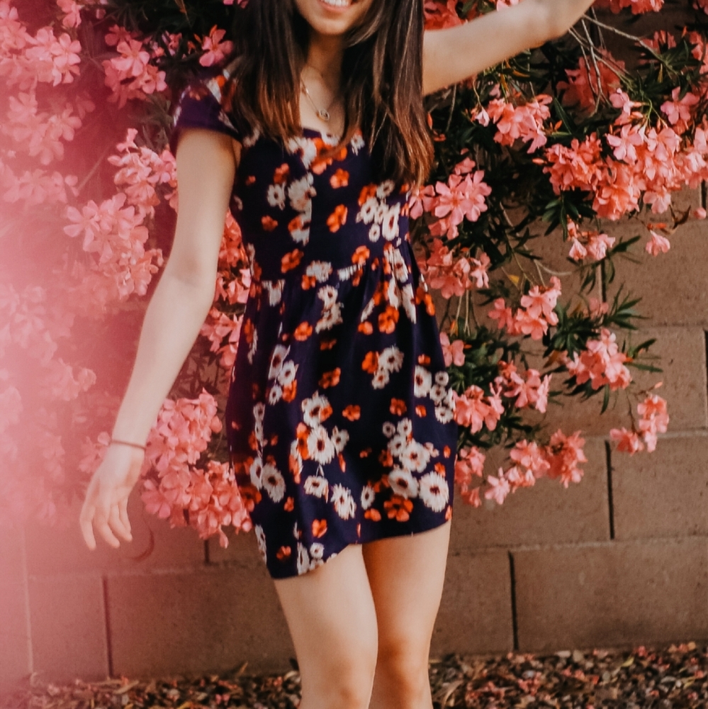 Floral tie back off the shoulder dress